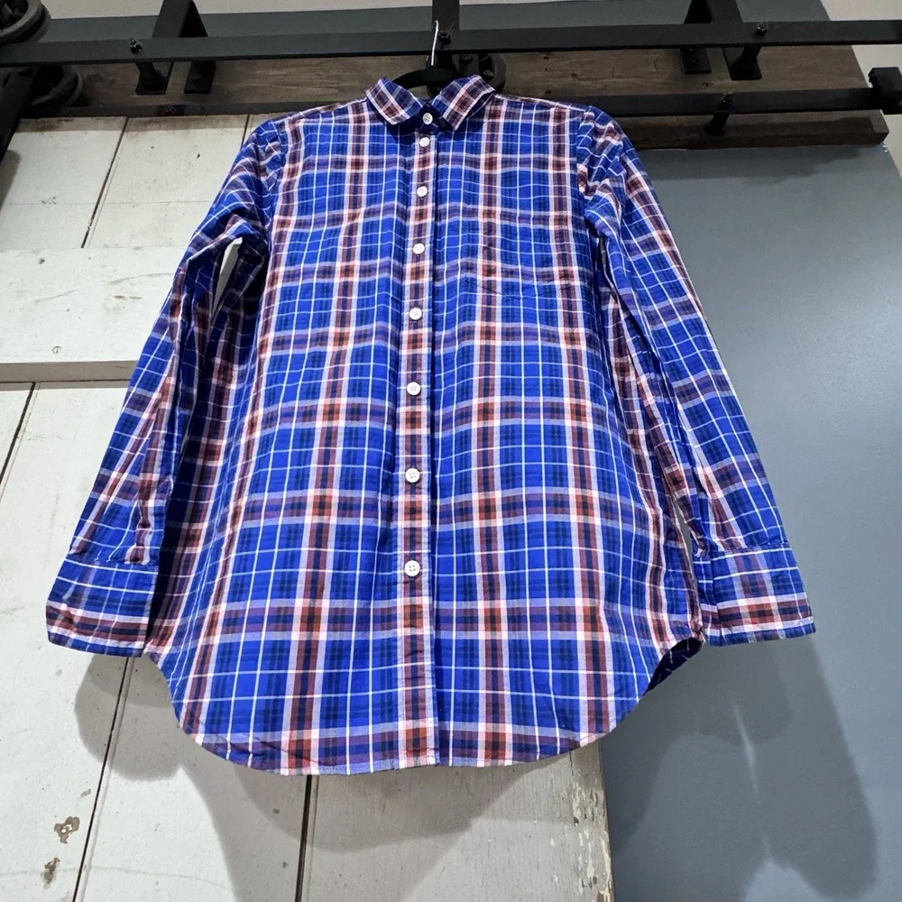 J. Crew Men's Collared Button Up‎ Pocket Long Sleeve Cotton Shirt Blue Red Plaid